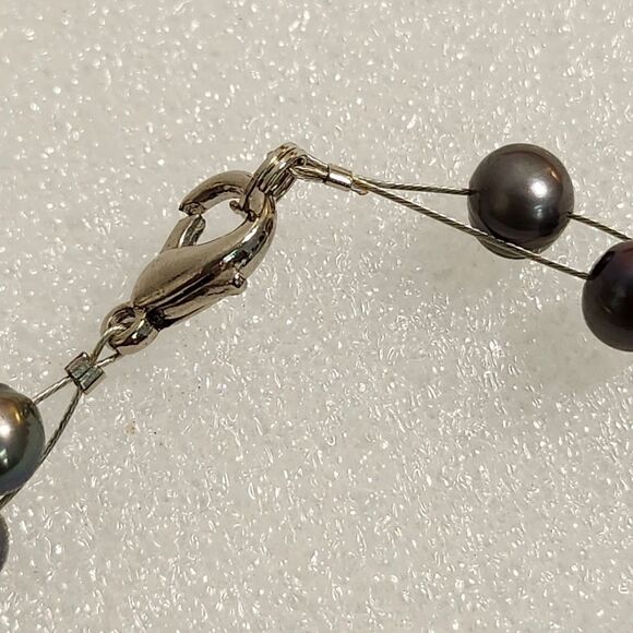 Fresh Water Pearl Wire Silver Bead Necklace Wedding Prom Choker Natural Jewelery - Picture 5 of 5